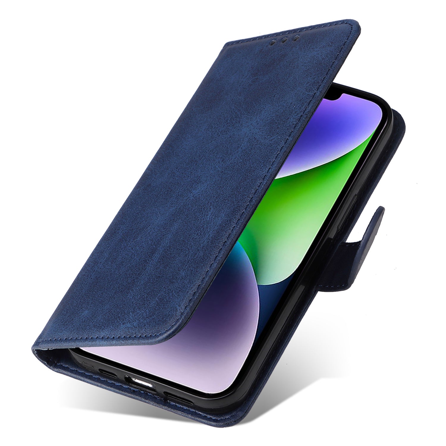 Uniqkart for iPhone 15 Plus Wallet Phone Case Calf Texture Anti-Scratch PU Leather Smartphone Shell Flip Stand Cover - Blue Uniqkart for iPhone 15 Plus Wallet Phone Case Calf Texture Anti-Scratch PU Leather Smartphone Shell Flip Stand Cover - Blue